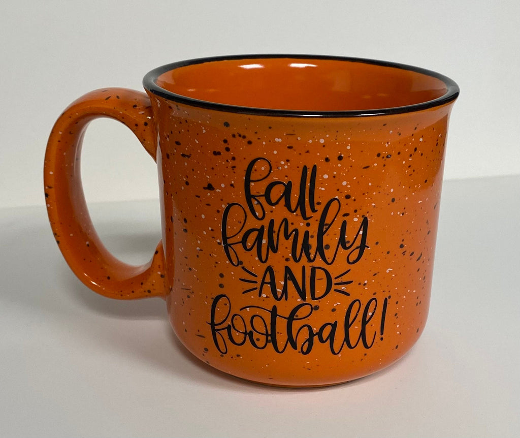 Fall Family and Football Ceramic Campfire Mug / Fall Ceramic Mug / Speckled Ceramic Camp Mug