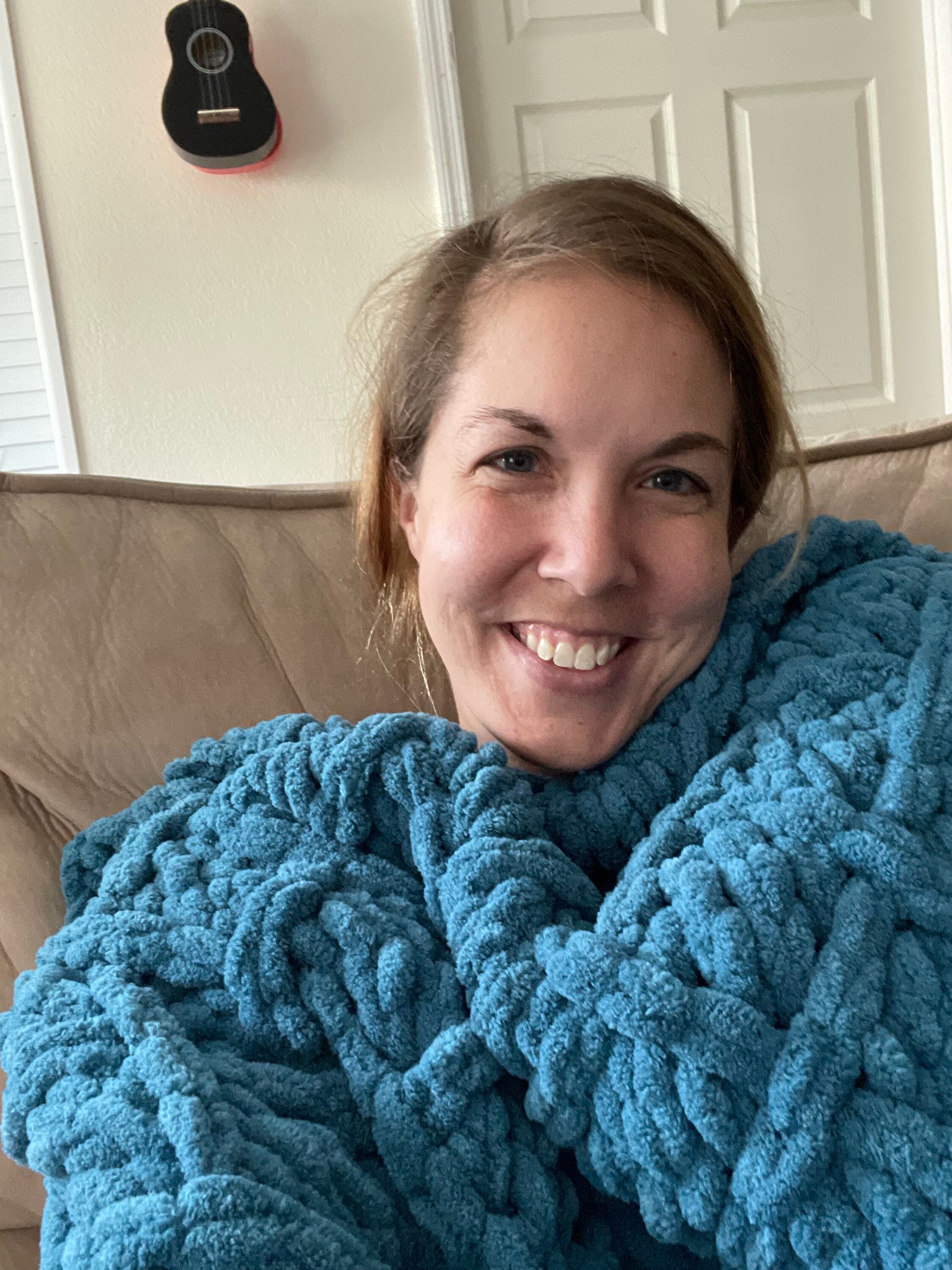 Large Lattice Chenille Afghan/Teal Afghan