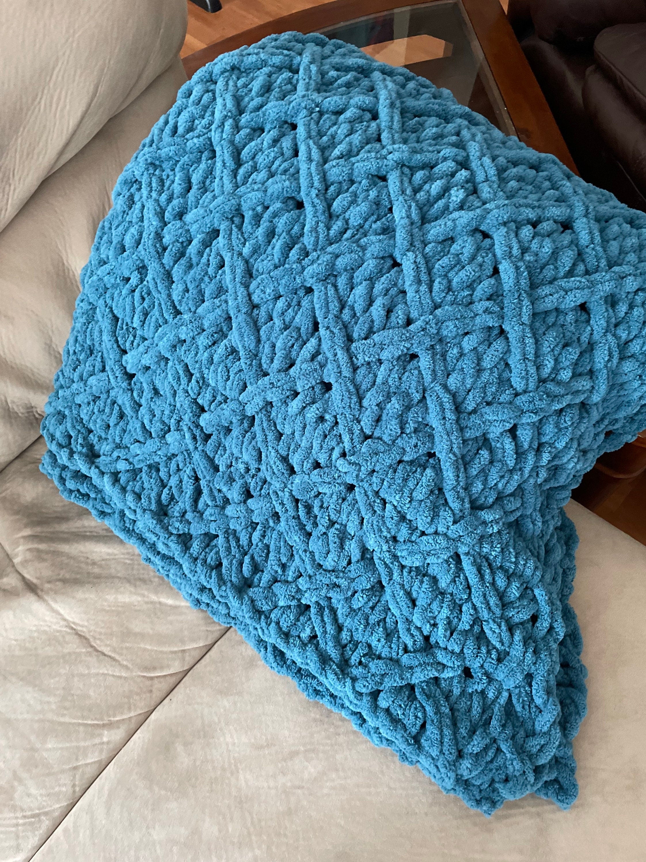 Large Lattice Chenille Afghan/Teal Afghan