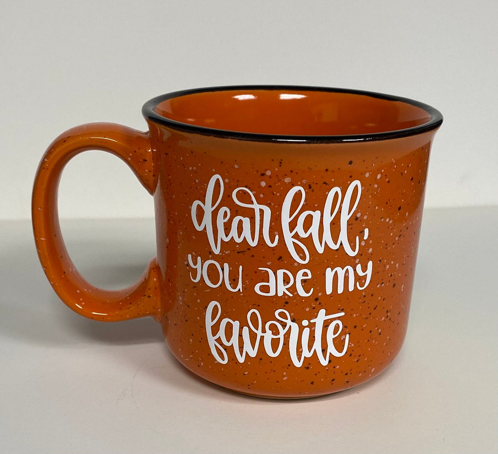 Dear Fall Ceramic Campfire Mug / Fall Is My Favorite Ceramic Mug / Speckled Ceramic Camp Mug