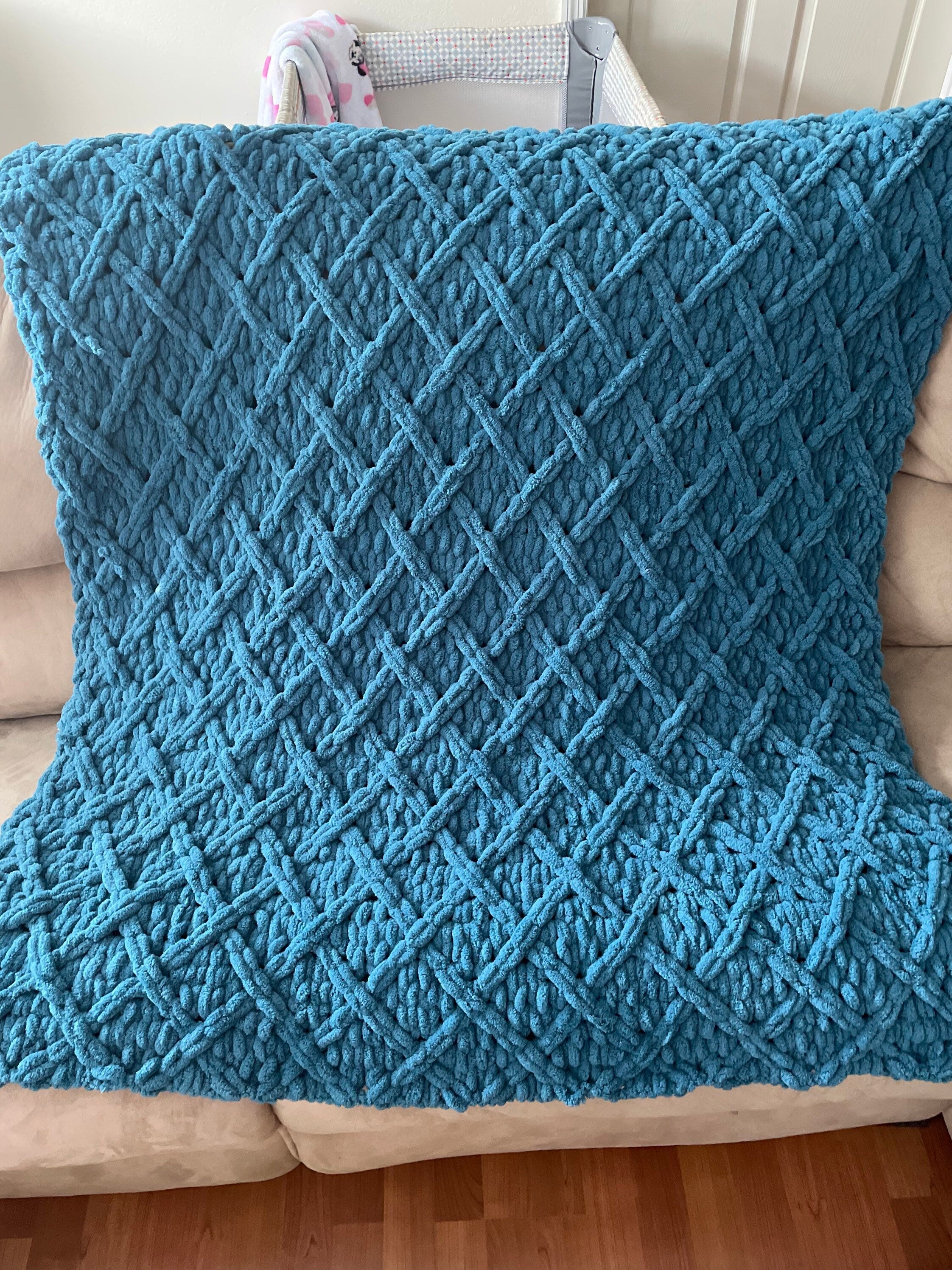 Large Lattice Chenille Afghan/Teal Afghan