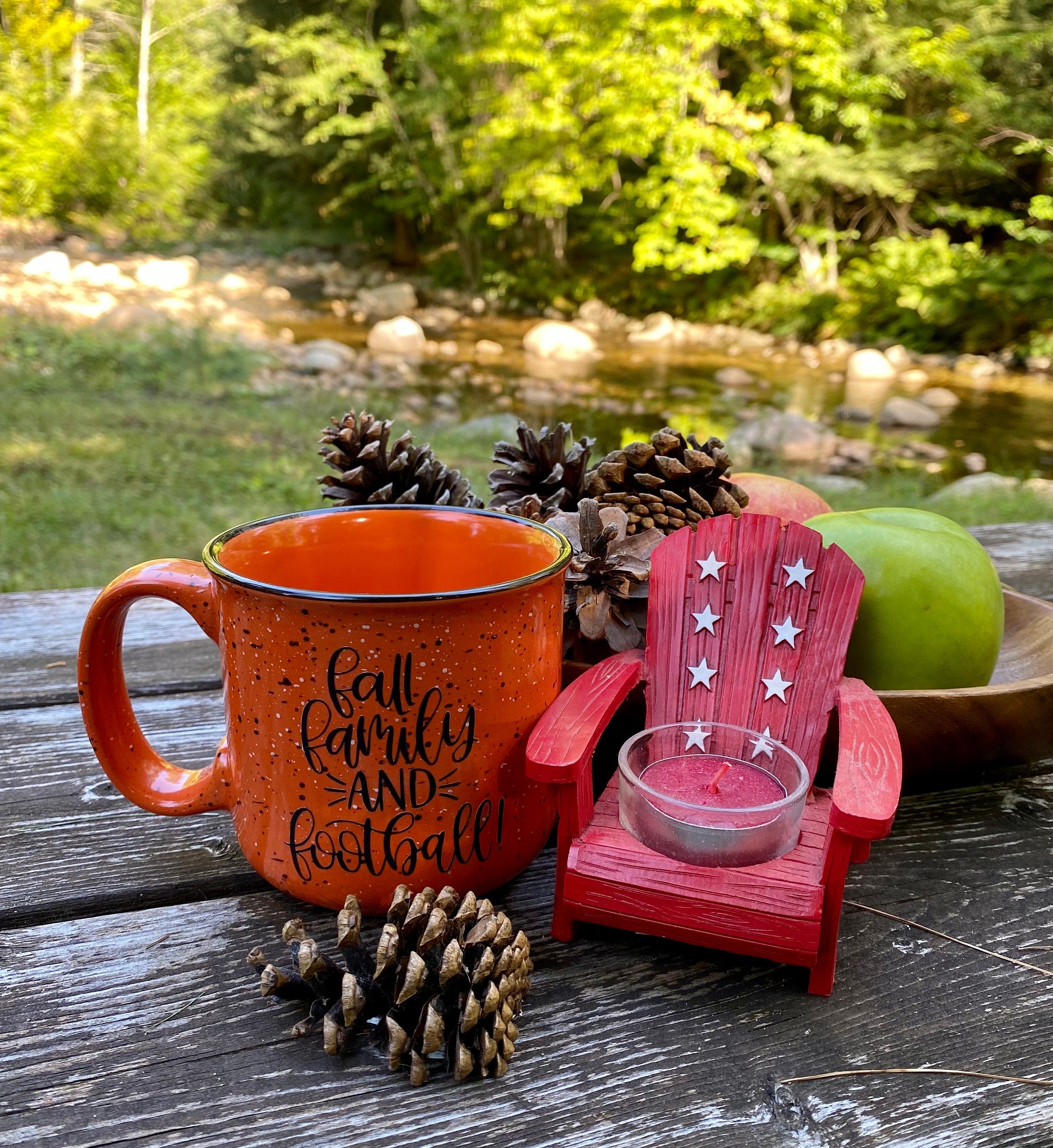 Fall Family and Football Ceramic Campfire Mug / Fall Ceramic Mug / Speckled Ceramic Camp Mug