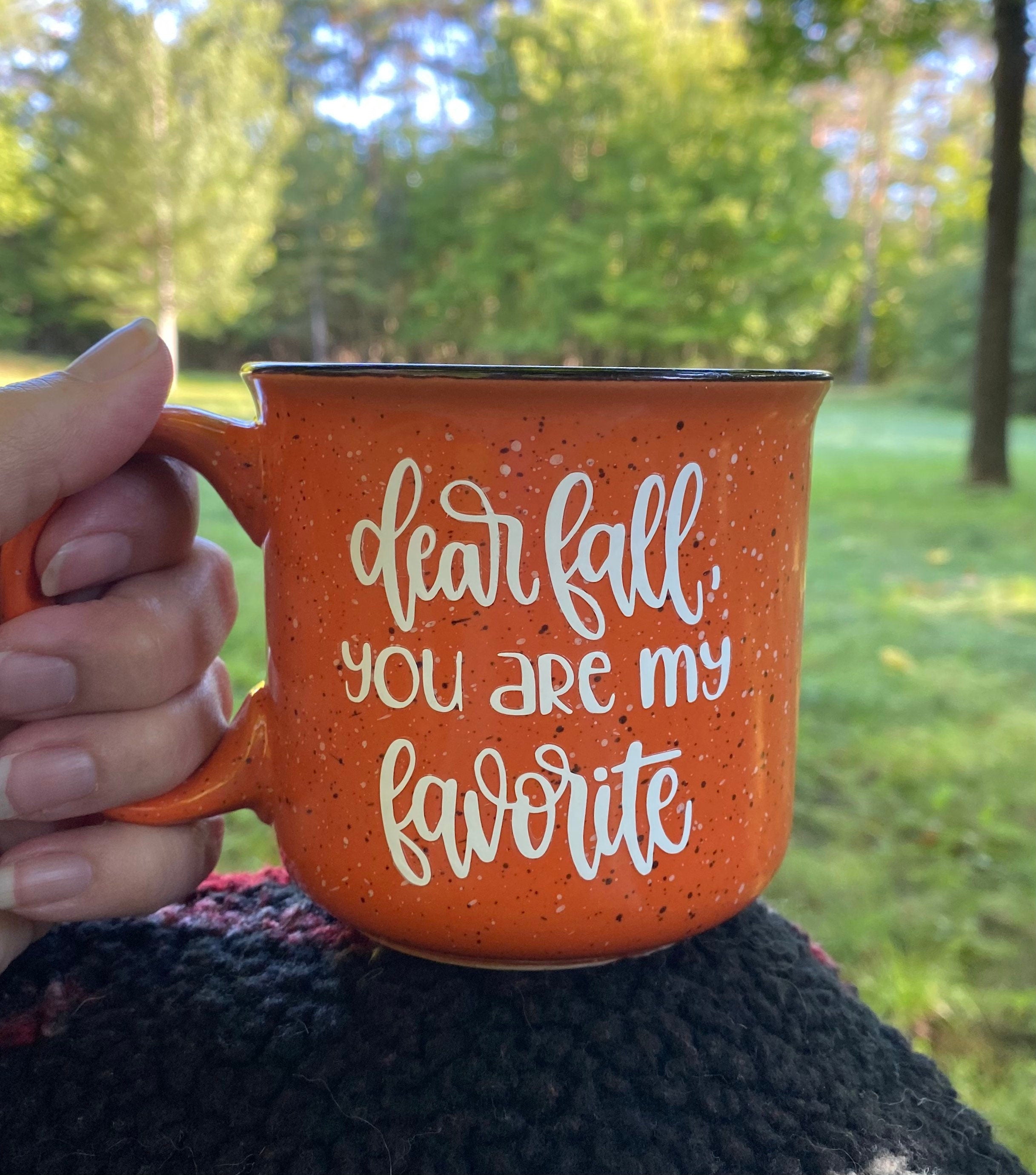 Dear Fall Ceramic Campfire Mug / Fall Is My Favorite Ceramic Mug / Speckled Ceramic Camp Mug